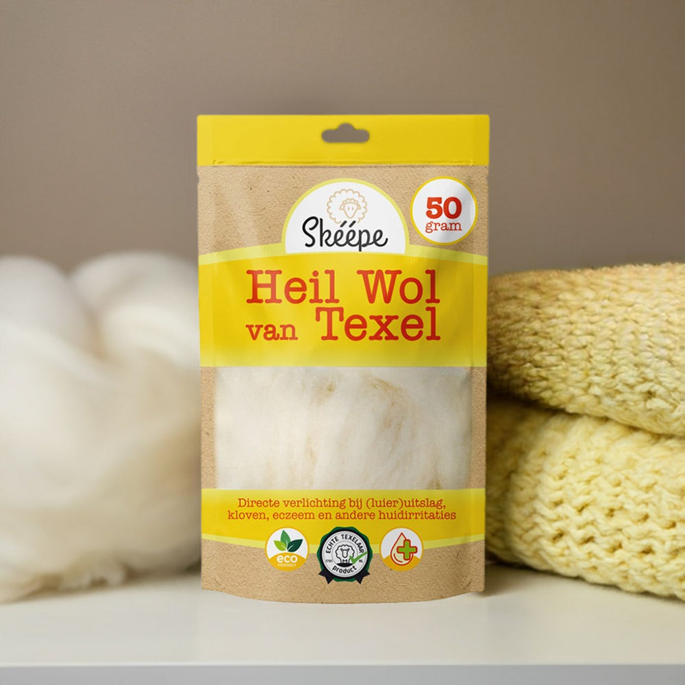 Heilwol van Texel. Skeepe schapenwol voor luieruitslag en tepelkloven. sensitive