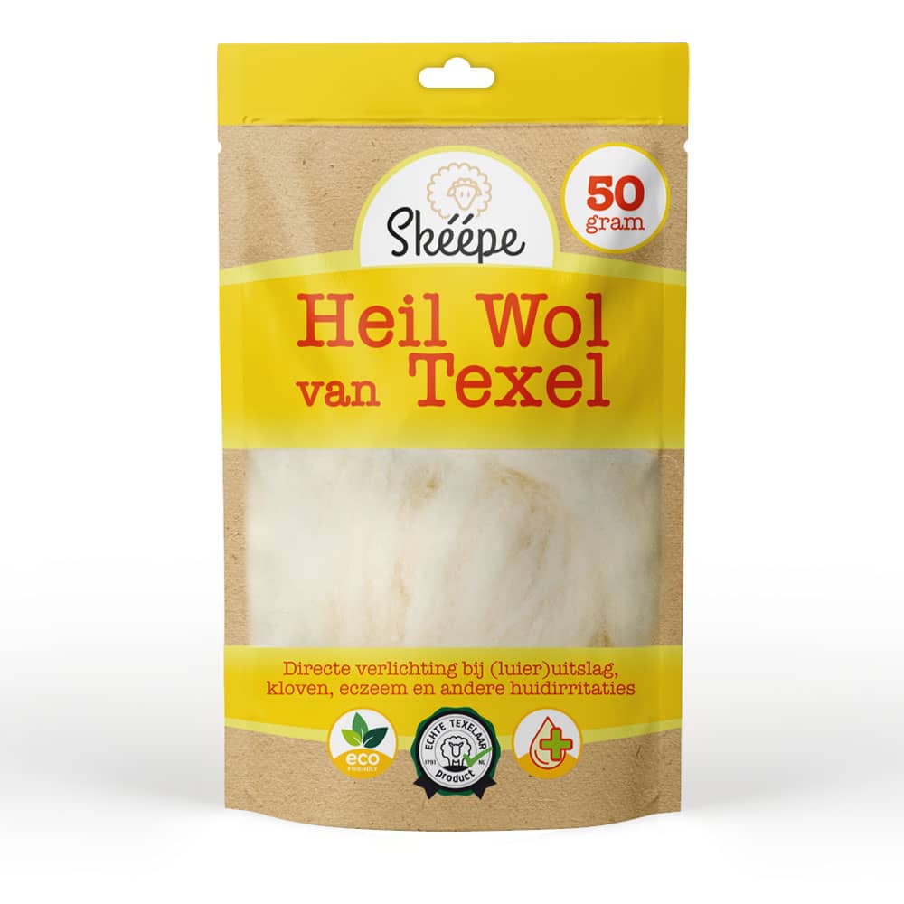 Texelse Heilwol van skeepe. Verzacht de meeste kwetsbare huid, zelfs de tere huid van baby's