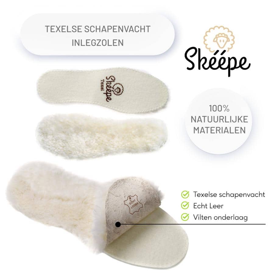 Schoenzolen, inlegzolen van schapen wol en leer. Texelse schapenvacht inlegzool.