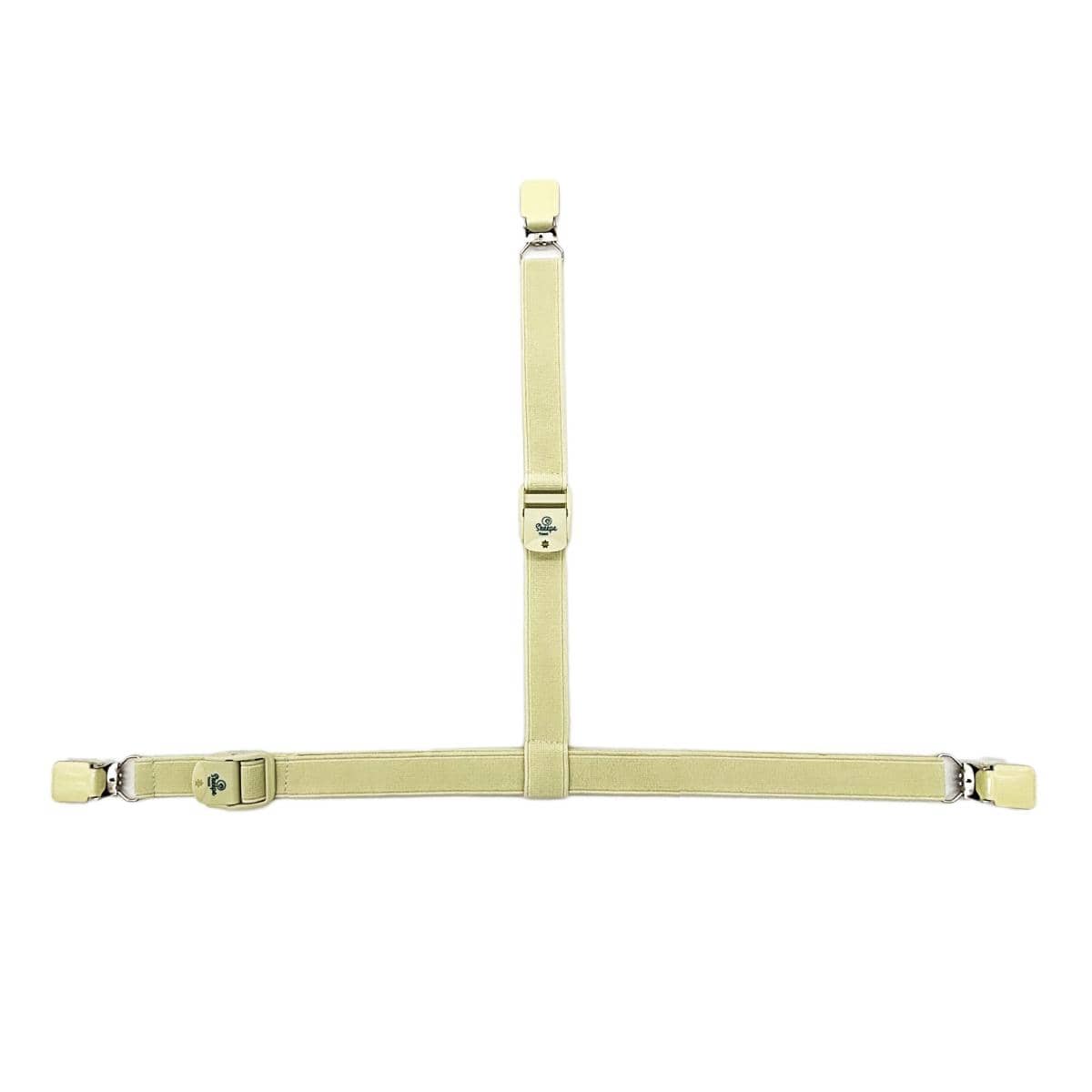 Licht geel elastiek voor het vastmaken van je schapenvacht in een fauteuil