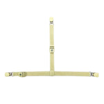 Licht geel elastiek voor het vastmaken van je schapenvacht in een fauteuil