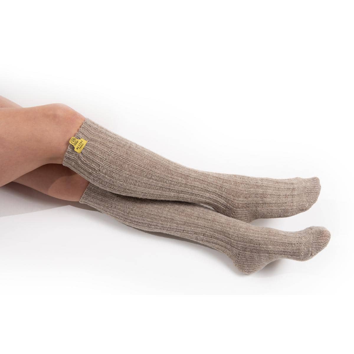 Extra lange kniekousen van wol - beige - dames