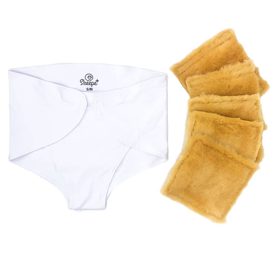Medische onderbroek met 5 inleg pads van schapenvacht voor pijn aan stuitje. 