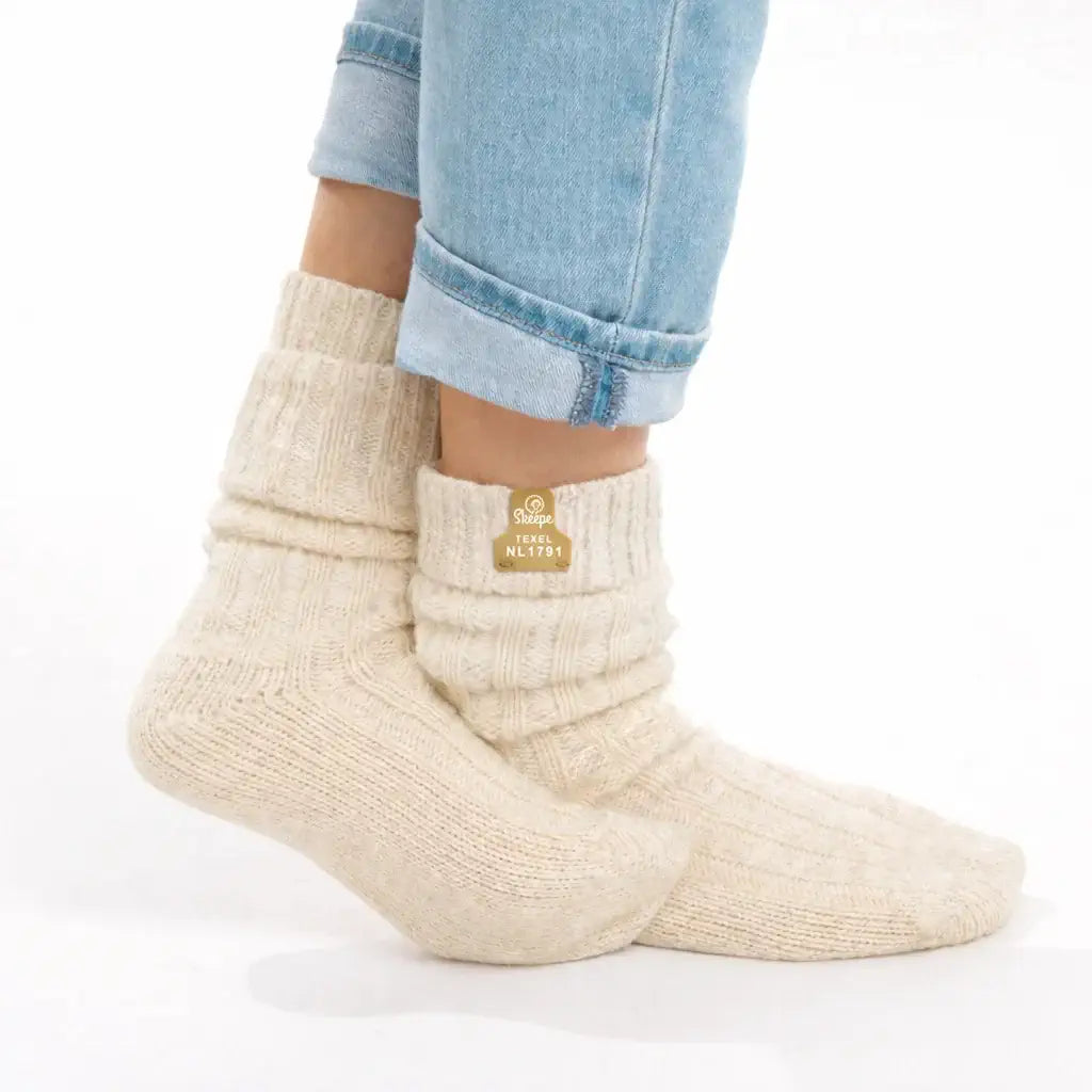 wollen sokken dames wit beige